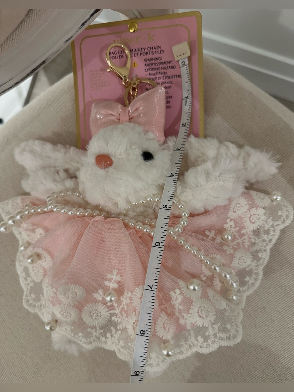 🩰 NWT Piper K VIRAL Pink Pearl Lace Bunny Bag Charm Keychain Coquette - Picture 12 of 13